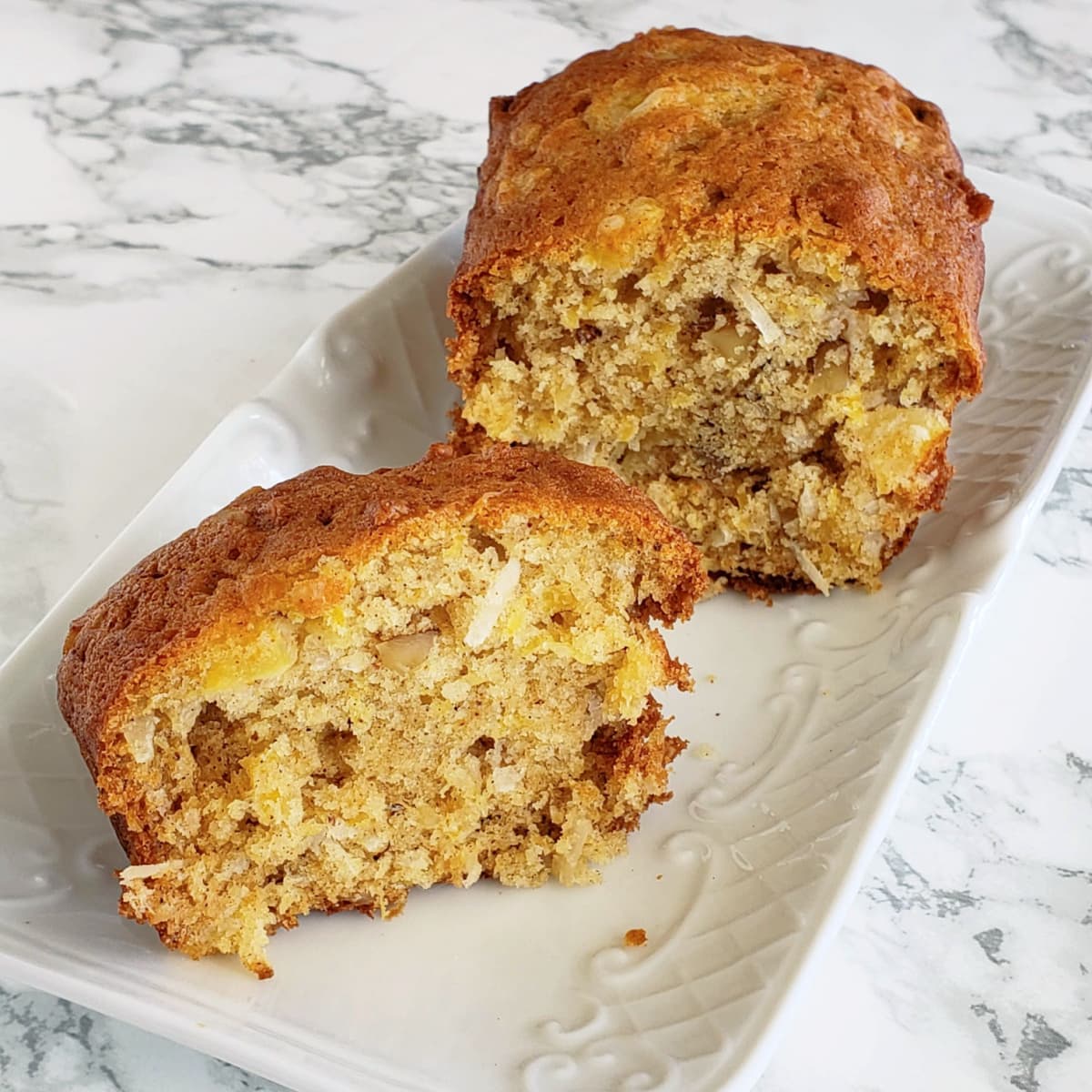 Pineapple coconut Quick Bread cut open