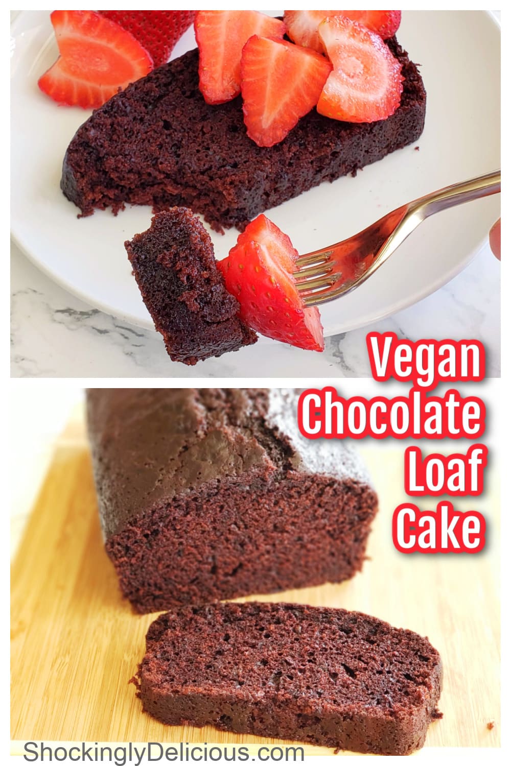 Photo collage of Vegan Chocolate Loaf Cake Small Batch