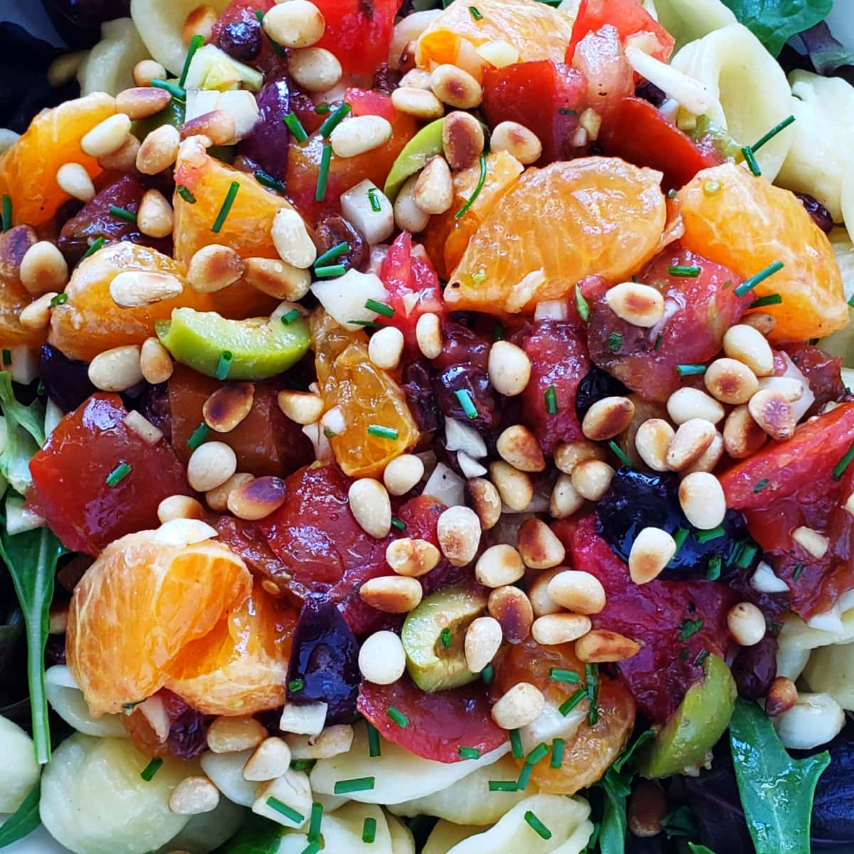 Closeup of Pasta with Tomatoes and Tangerines on ShockinglyDelicious.com