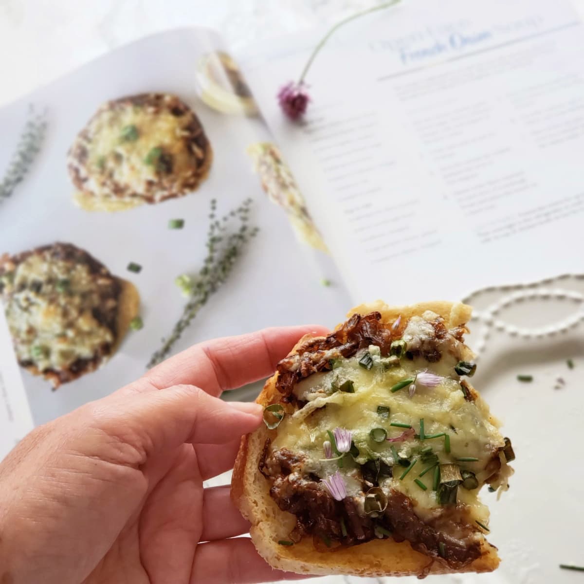 French Onion Open Faced Sandwich compared to the one in the Happy Sandwich Cookbook