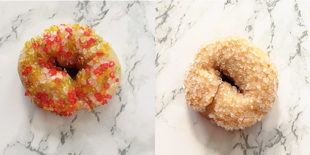 2 Italian Sweet Taralli Cookies on a white marble counter