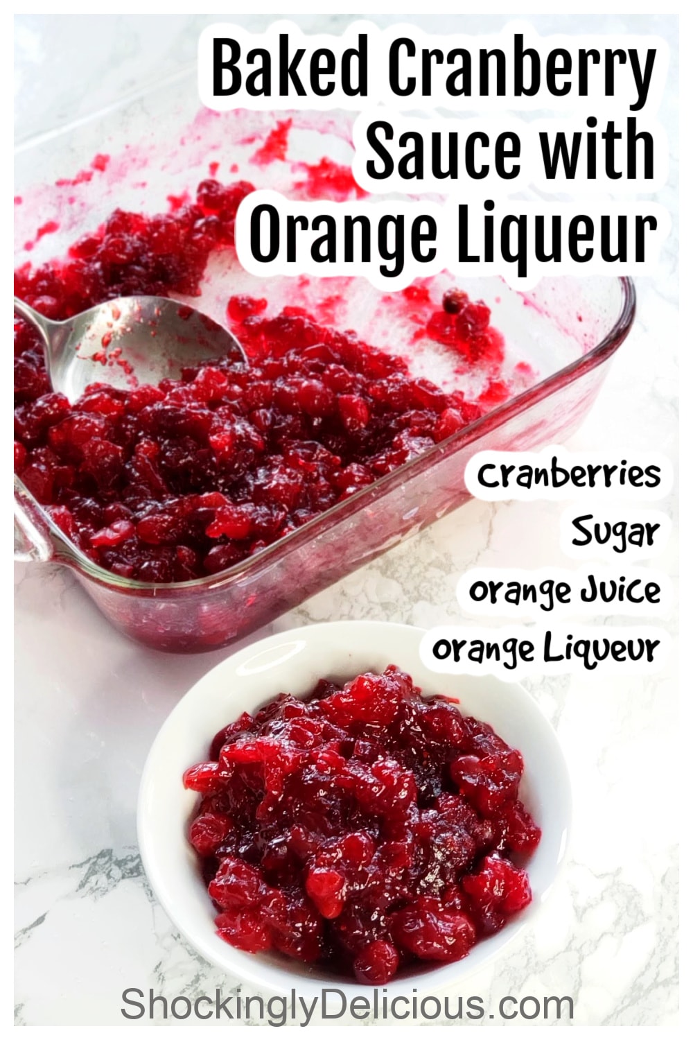Baked Cranberry Sauce with Orange Liqueur Pinterest Pin photo of prepared sauce with recipe title superimposed on top