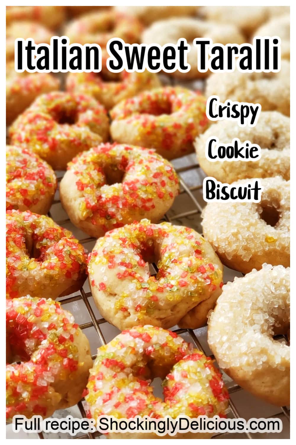 Italian Sweet Taralli cookies on a cooling rack 