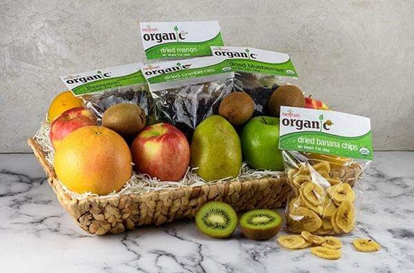 A box of fresh and organic fruits