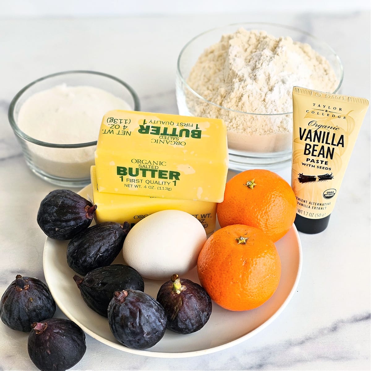 Ingredients for Split Seconds Cookies on a white marble counter 